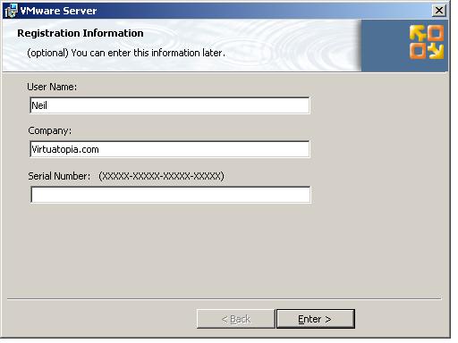 Registering VMware Server 2.0 on Windows